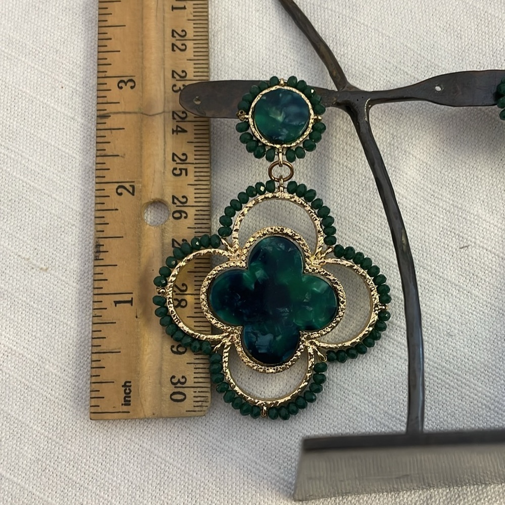 GREEN CRYSTAL earrings clover St Patrick’s Day earrings Swarovski crystal